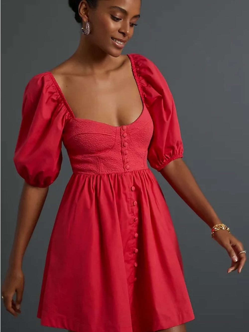 Maeve by Anthropologie Red Puff Sleeved Sweetheart Mini
Dress xsmall